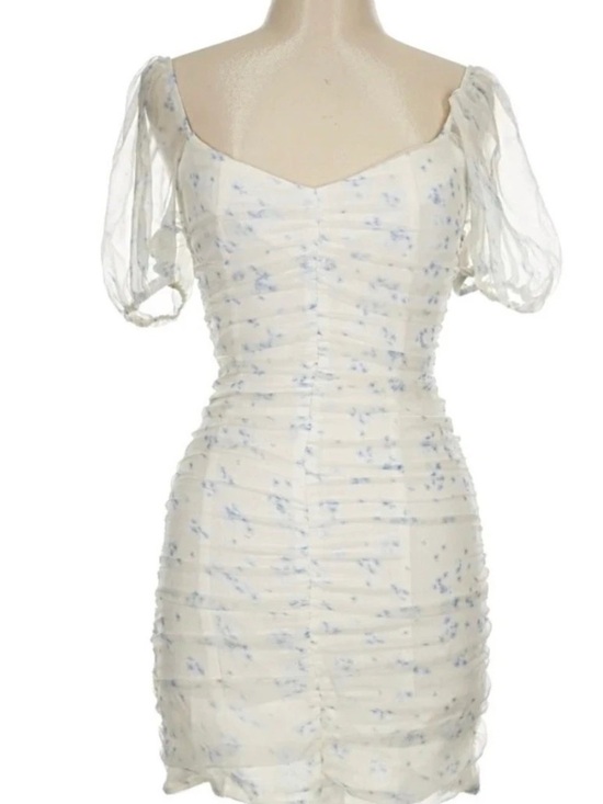 Willow Dresses & Skirts - Willow Floral Puff Sleeve Mini Dress in White & Blue Size XS Like